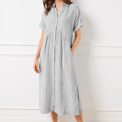 🎉This week's Special Sales - 50% OFF✨Striped Lapel Button Down Shirt Dress | With Functional Pockets