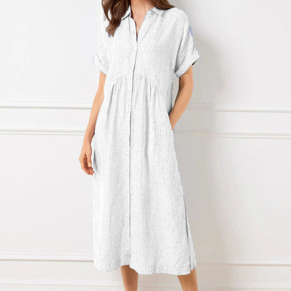 🎉This week's Special Sales - 50% OFF✨Striped Lapel Button Down Shirt Dress | With Functional Pockets