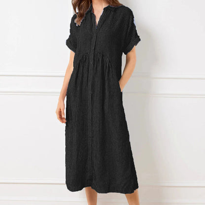 🎉This week's Special Sales - 50% OFF✨Striped Lapel Button Down Shirt Dress | With Functional Pockets