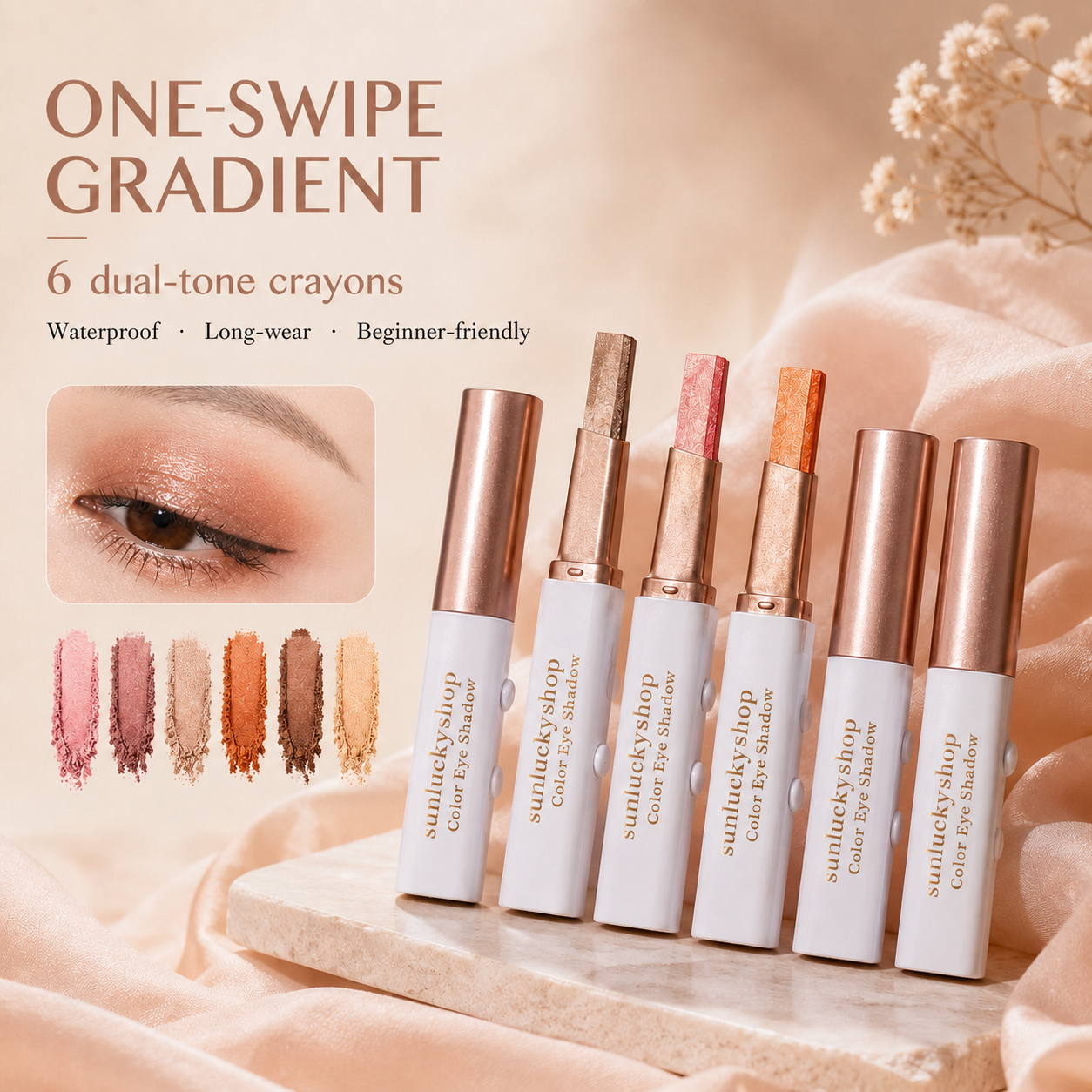 🌟Dual-Tone Eyeshadow Stick Set — 6 Color Waterproof Gradient Eye Shadow Crayons