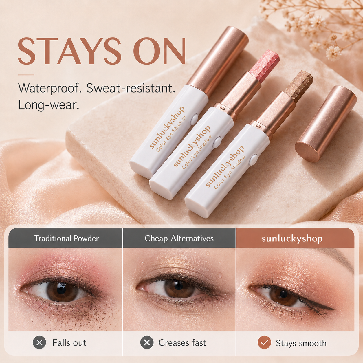 sunluckyshop water-resistant and long-wearing eyeshadow comparison