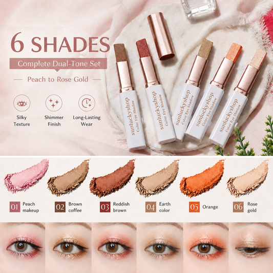 🌟Dual-Tone Eyeshadow Stick Set — 6 Color Waterproof Gradient Eye Shadow Crayons