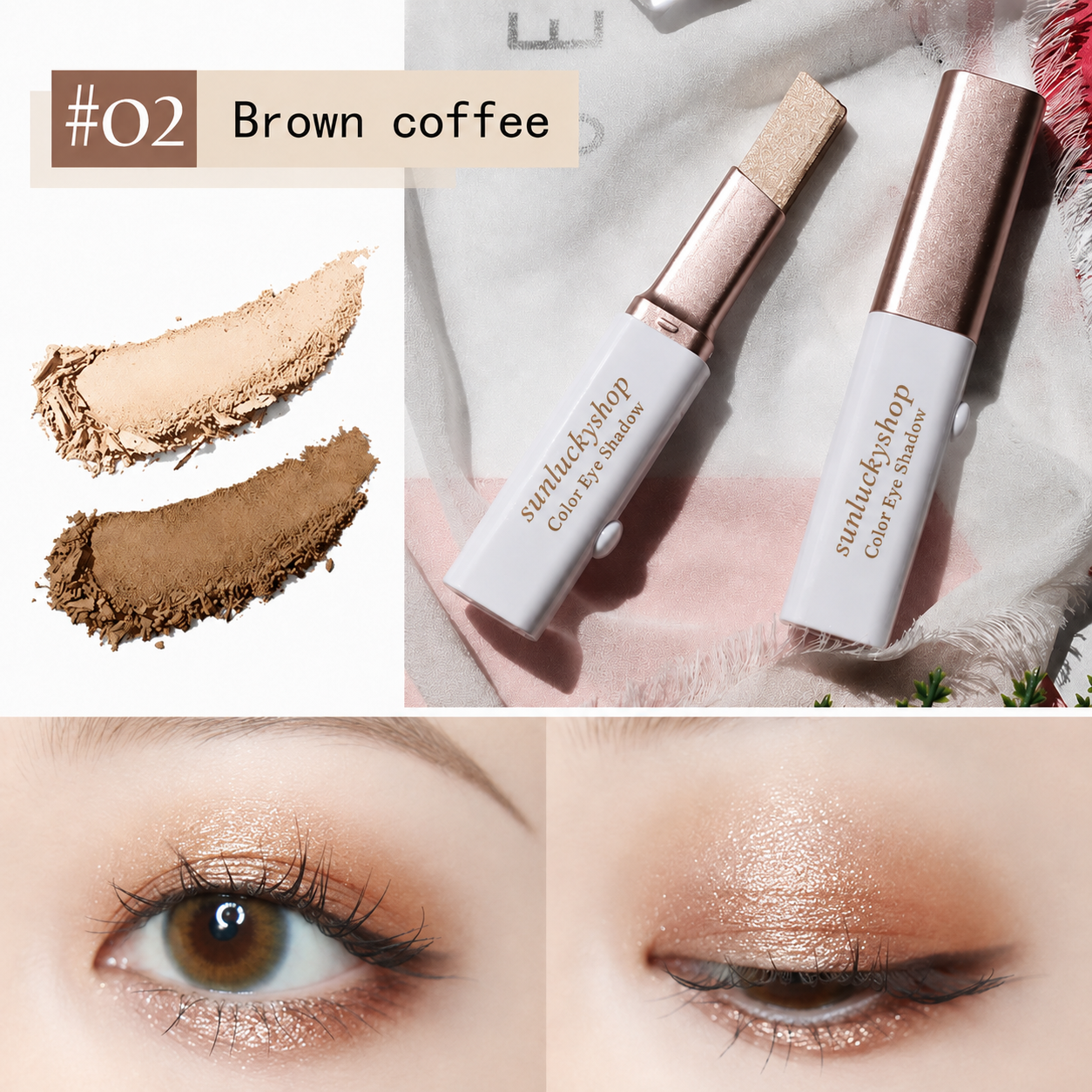 Shade 02 Brown Coffee dual-tone eyeshadow by sunluckyshop