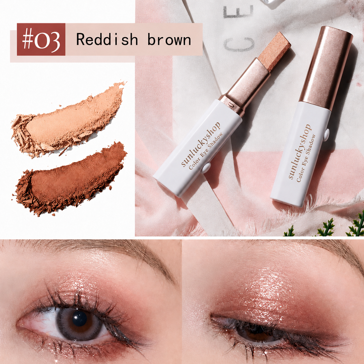 Shade 03 Reddish Brown dual-tone eyeshadow by sunluckyshop