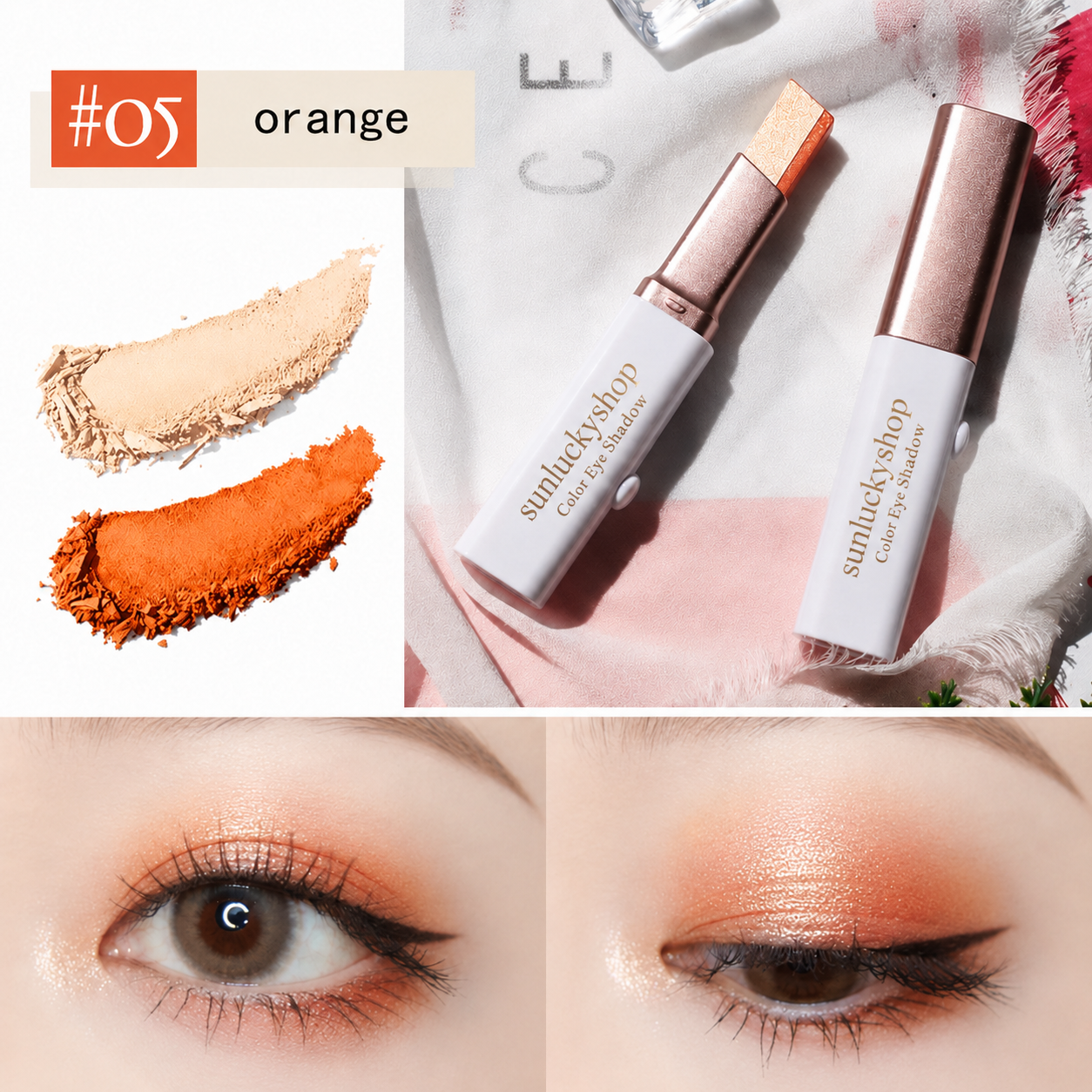 Shade 05 Orange dual-tone eyeshadow by sunluckyshop