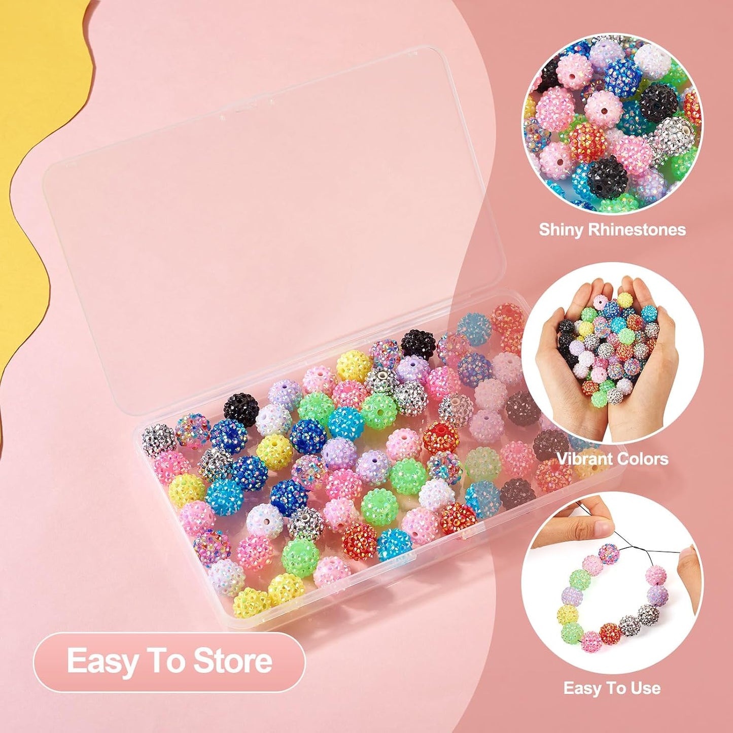 Colorful Rhinestone Craft Beads – 100 Pieces